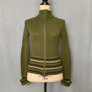 Green Full Zip Sweater / Green Zip Up Cardigan / Early 2000's Zip Up Sweater /